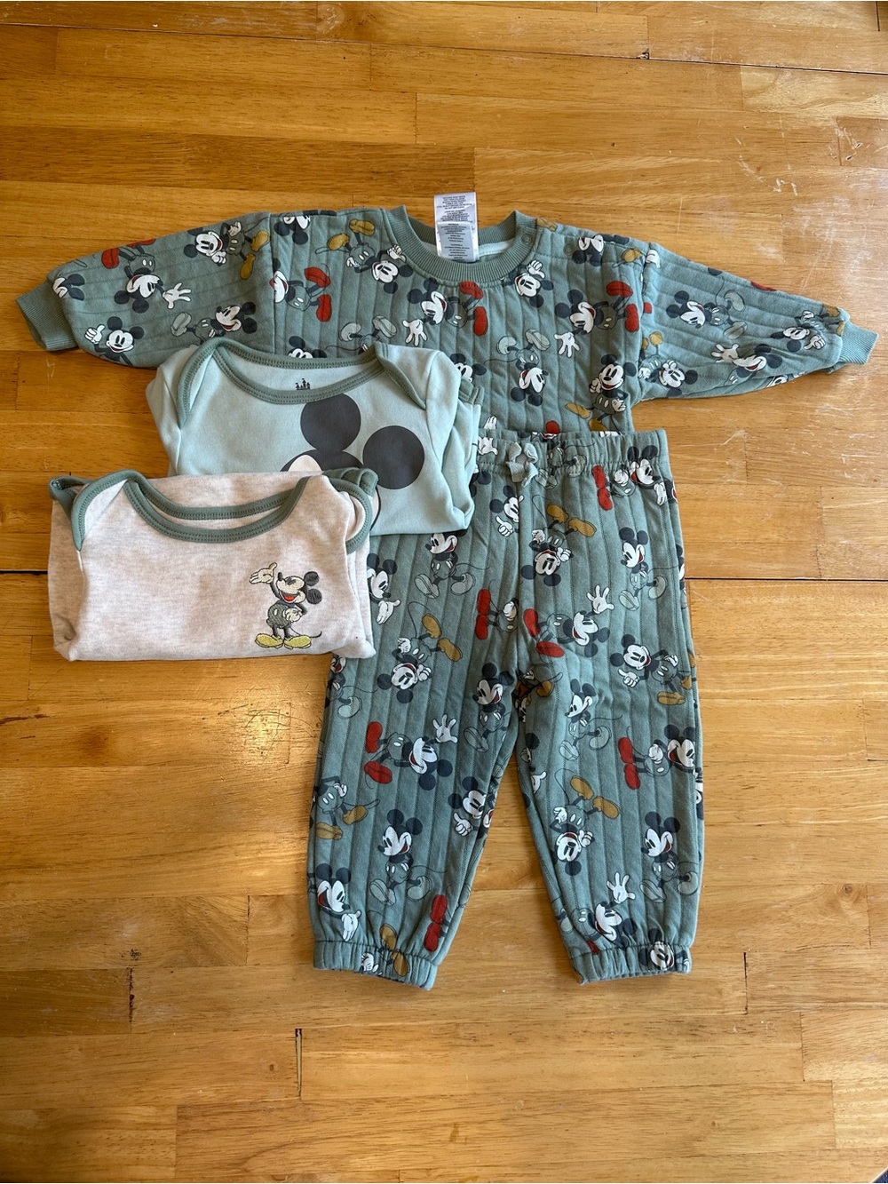 Disney Green Mickey Mouse Pajama Set with Prints - 3-Piece